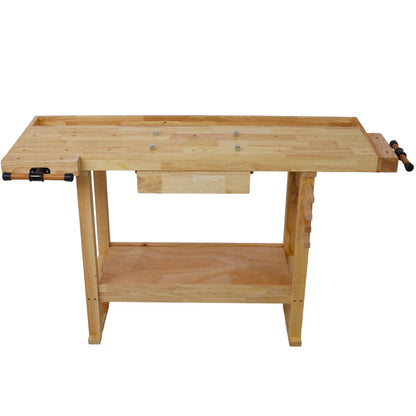 55-Inch Wood Workbench - Wooden Workbench for Garage Workshop and Home, with Clamps Set
