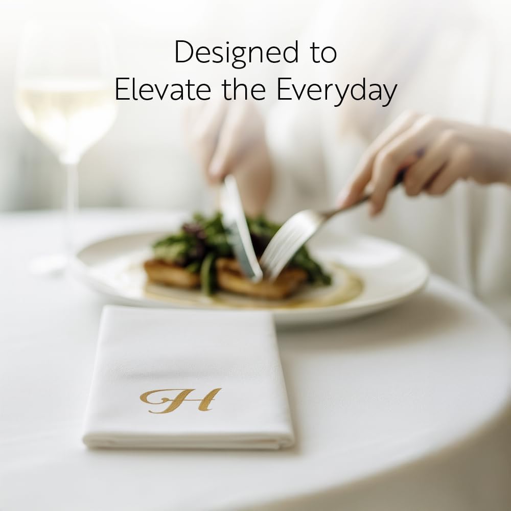 15.8 7.9 Inch 50 Luxenap X Linen-Feel Guest Towels, Lettered Hand Towels - Silver Letter 'F', Cursive Font, White Paper