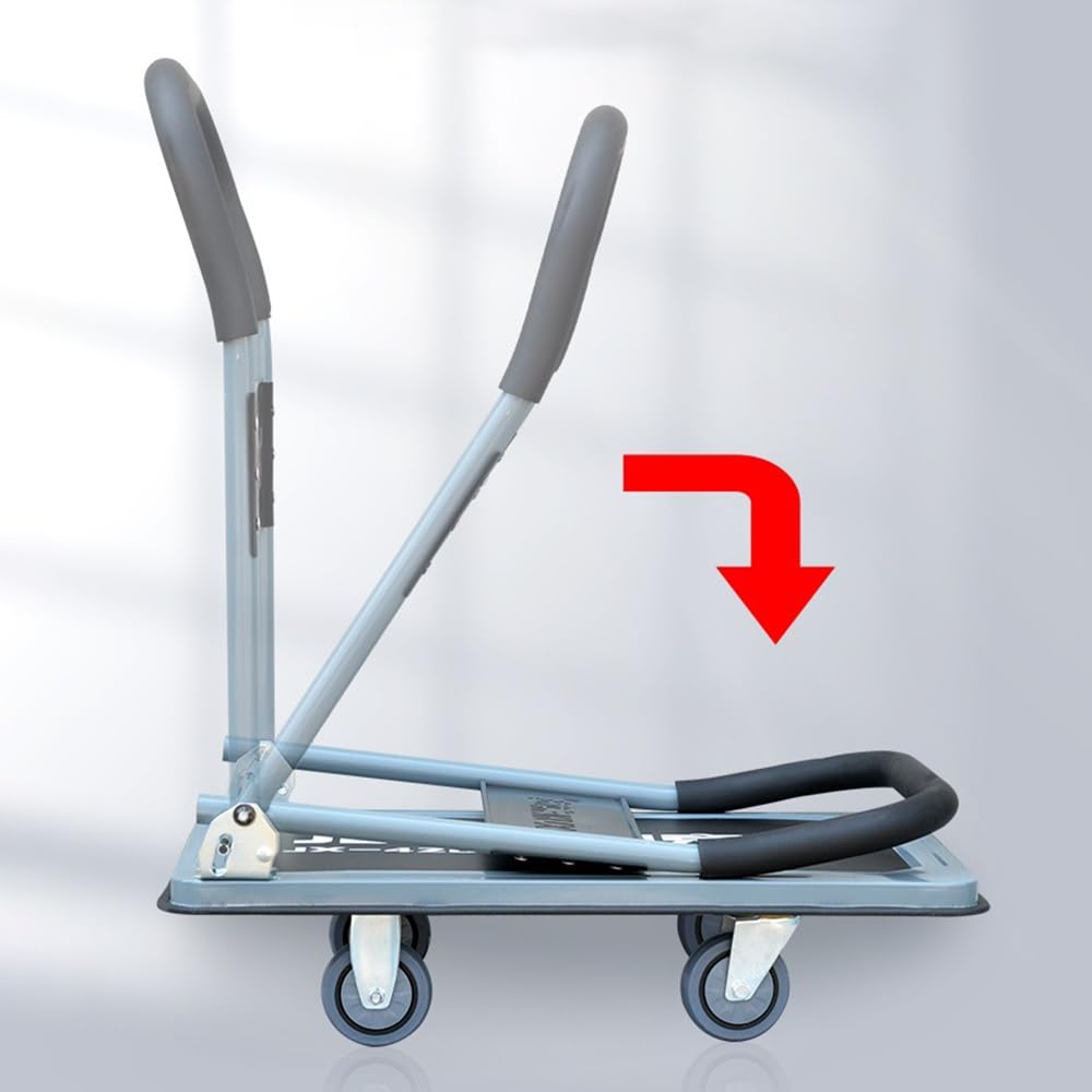 Foldable Platform Trolley Cart - Heavy-Duty Steel 4-Wheel Warehouse Hand Truck for Easy Moving & Express Delivery - Compact Garage Storage Solution