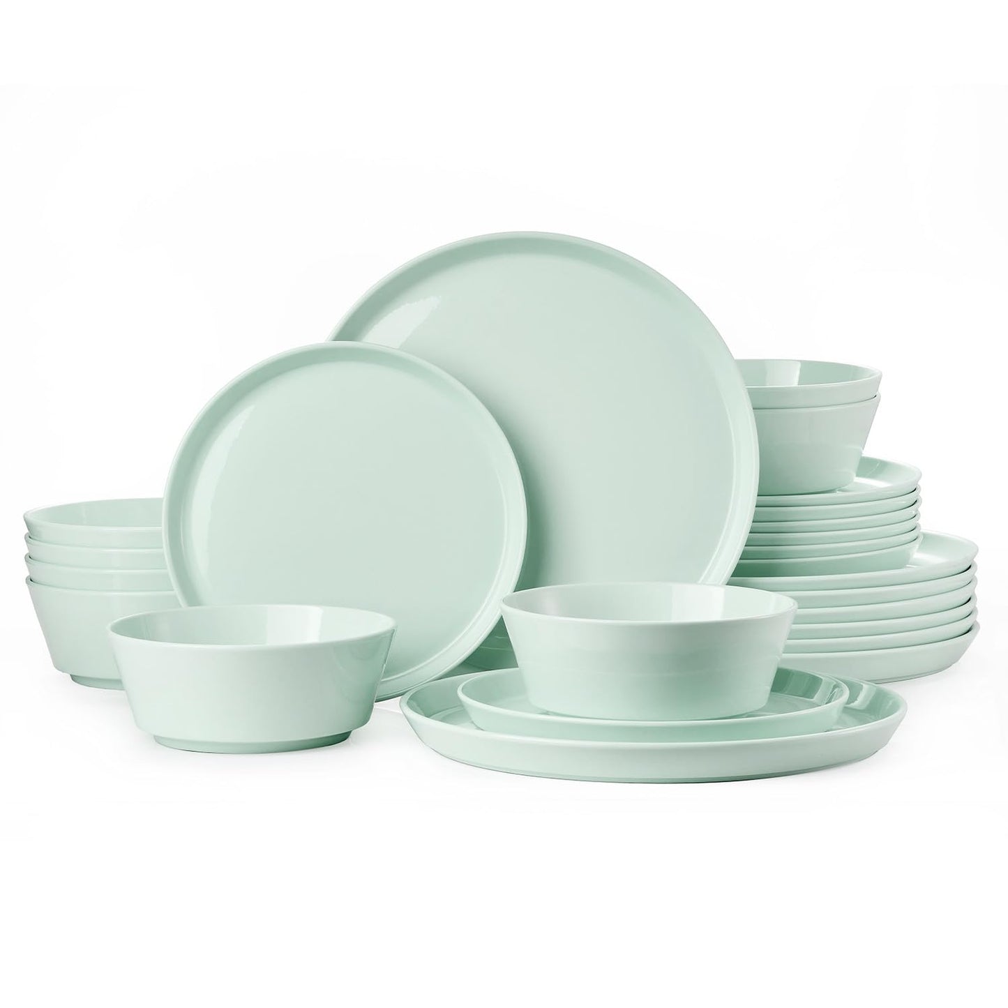 KINGSTONE Bone China Dinnerware Sets for 8, 24-Piece Lightweight Porcelain plates and bowls sets, Scratch Resistant Dish Set, Modern Kitchen Dinner Set, Microwave & Dishwasher Safe, Mint Green