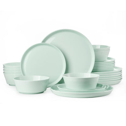 KINGSTONE Bone China Dinnerware Sets for 8, 24-Piece Lightweight Porcelain plates and bowls sets, Scratch Resistant Dish Set, Modern Kitchen Dinner Set, Microwave & Dishwasher Safe, Mint Green
