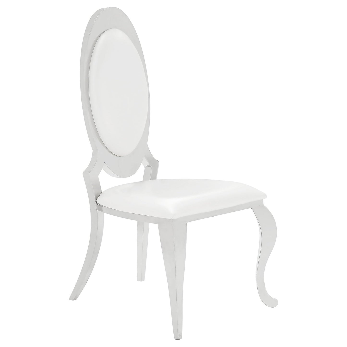 Coaster Home Furnishings - Anchorage - Stainless Steel, Faux Leather - Upholstered Dining Chairs with Oval Backrest, Curved Metallic Legs - Dining Room - Set of 2 - Cream White - 107872N