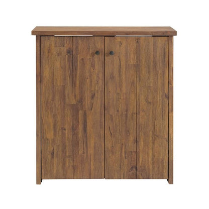 Bethel Acacia Wood Shoe Cubbie Cabinet, 31 in. W Entryway Storage Organizer with 3 Adjustable Metal Wire Shelves, Two Door Design with Open Back X Pattern, Ideal for Mudroom, Kitchen, Hallway