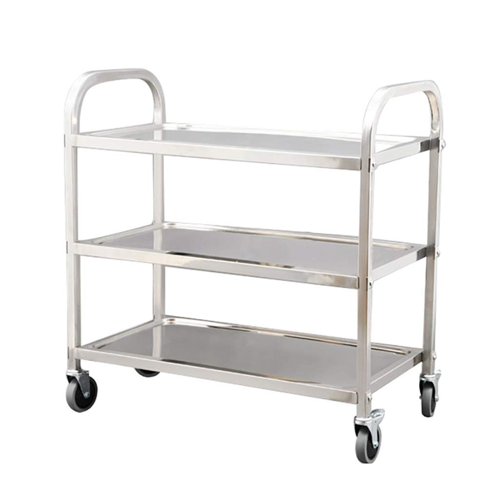 YGwnjqr Stainless Steel 3-Layer Serving Trolley | Rolling Tea Cart for Hotel & Restaurant | Mobile Dining Storage Cart with Dessert Tools | Furniture Solution,