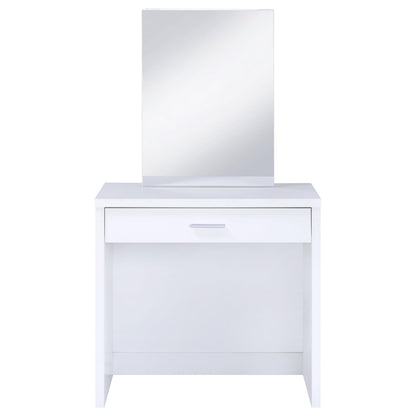 Coaster Home Furnishings Harvey Contemporary 3-Piece 1-Drawer Makeup Vanity Desk with Jewelry Storage Vanity Mirror and White Faux Leather Upholstered Storage Vanity Stool White 300290