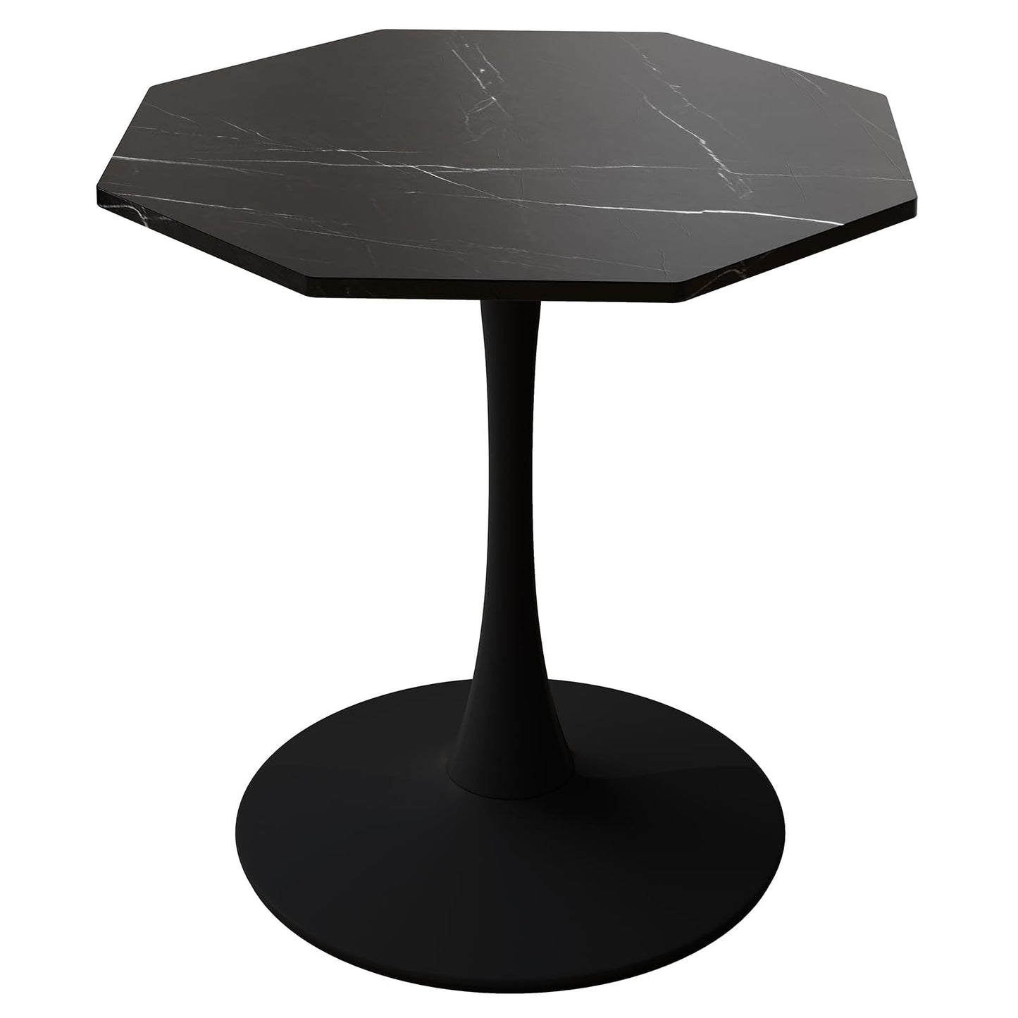 SPOFLYINN 31.50" Modern Octagonal Coffee Table with Printed White Marble Table Top Metal Base for Dining Room Kitchen Living Room Marble