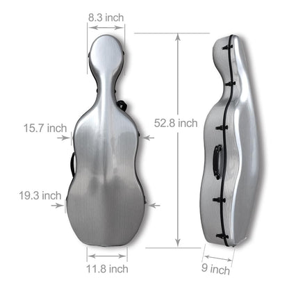 YoungMonic 4/4 Full Size Carbon Fiber Cello Case with Wheels & Embedded Handle Hard Shell Lightweight Backstrap Portable Cello Accessories (Silver)