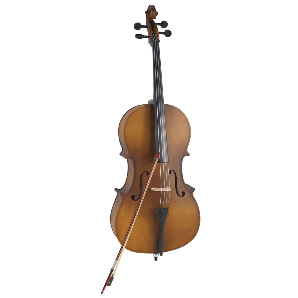 LYKOS 4/4 Acoustic Cello + Case + Bow + Rosin Wood Color Beautiful Varnish Finishing (Matte Golden)
