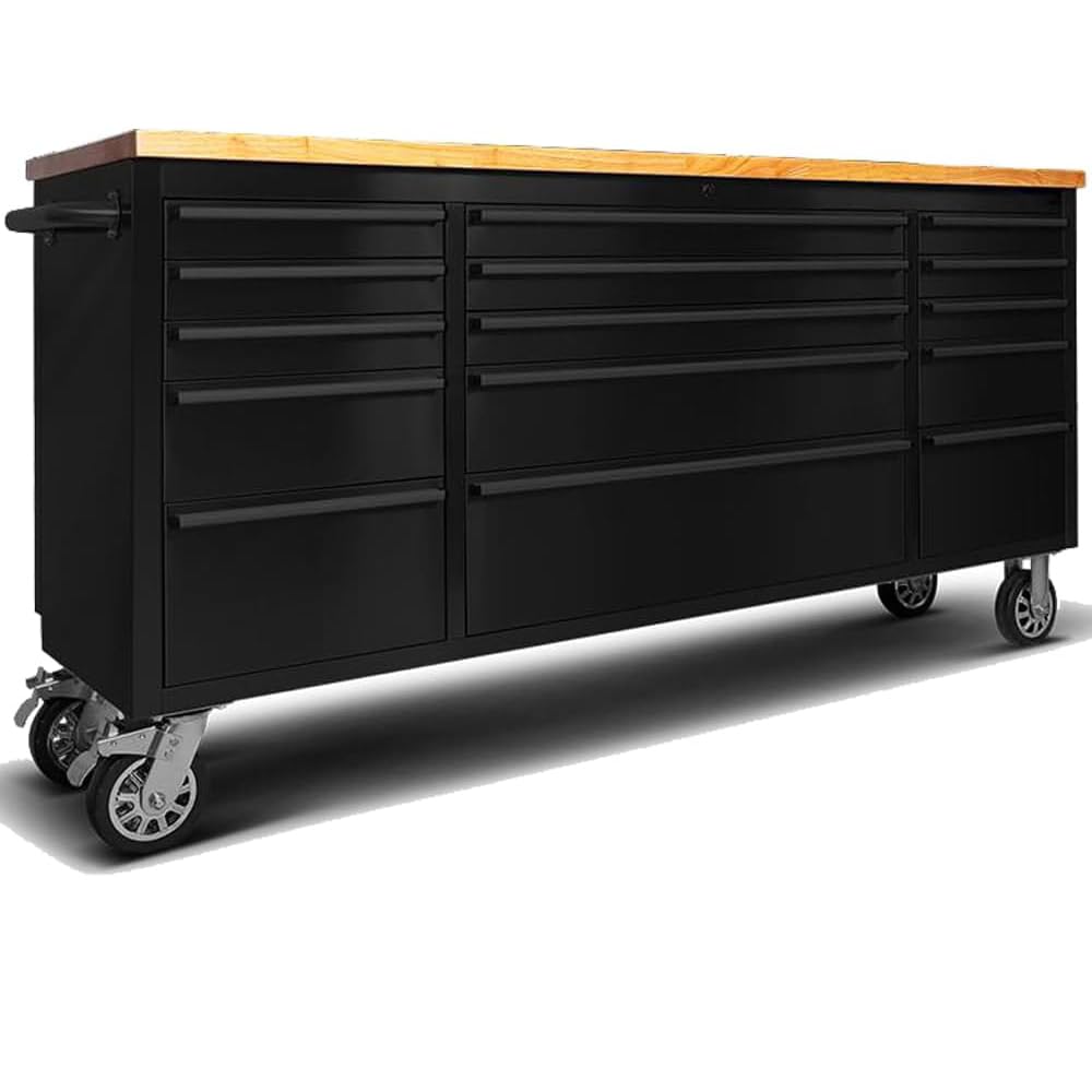 AnorTrek 72 inch Tool Chest with 15 Drawers for Garage, Workbench and Repair Store, Tool Cabinet -Black (72 inch Tool Chest- Black)