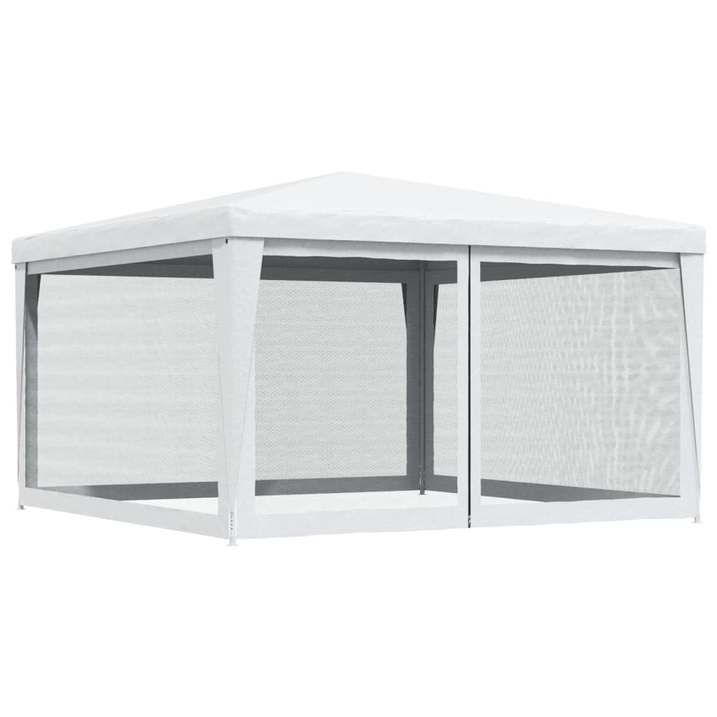 Xhnifbn 13.1'x13.1' White Party Tent with 4 Mesh Sidewalls, Heavy-Duty Iron Frame PE Roof, Water & UV Protection, Zipped Door, Outdoor Gazebo for Backyard Weddings, BBQs & Festivals