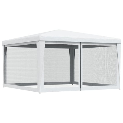 Xhnifbn 13.1'x13.1' White Party Tent with 4 Mesh Sidewalls, Heavy-Duty Iron Frame PE Roof, Water & UV Protection, Zipped Door, Outdoor Gazebo for Backyard Weddings, BBQs & Festivals