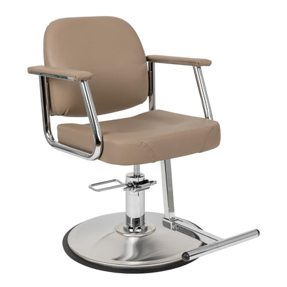Minerva Beauty Zaria Wide Salon Styling Chair, Round Chrome 360° Swivel Hydraulic (Taupe)