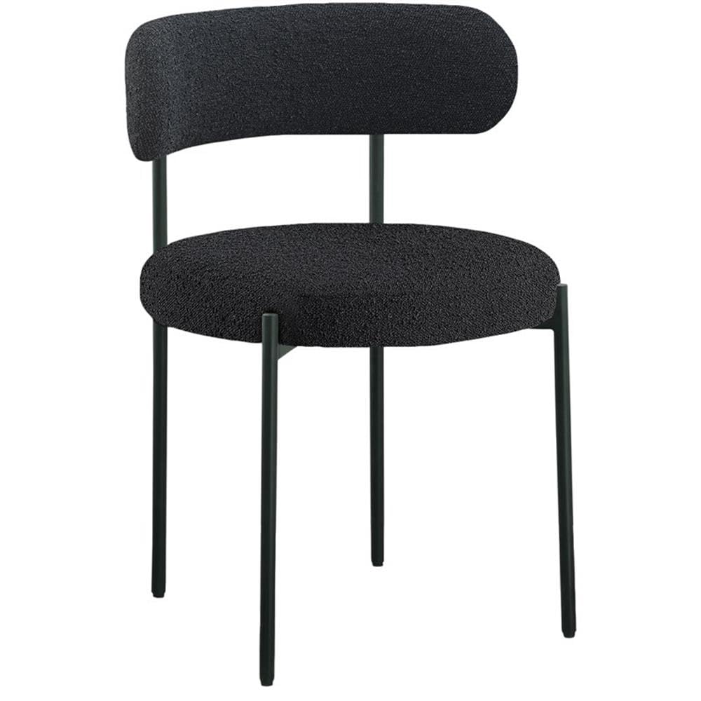 Meridian Furniture 880Black-C Beacon Collection Modern | Contemporary Boucle Fabric Upholstered Dining Chair with Matte Black Metal Frame, 22" W x 21" D x 30" H, Black, Set of 2