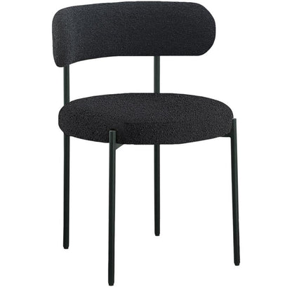 Meridian Furniture 880Black-C Beacon Collection Modern | Contemporary Boucle Fabric Upholstered Dining Chair with Matte Black Metal Frame, 22" W x 21" D x 30" H, Black, Set of 2