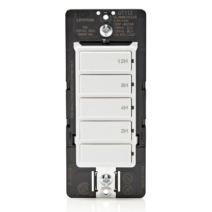 Leviton Countdown Timer Switch for bathroom fan and household lights, 5-10-15-30 min, No Neutral Required, Single Pole, 15A, 1/2 HP/9.8A Fan/Motor, DT130-1LW, White