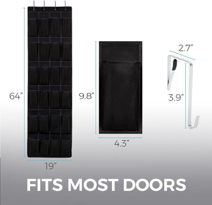 HOME GENIE Over The Door Shoe Organizer, 24 Breathable Mesh Pockets, Closet Rack Storage Holder