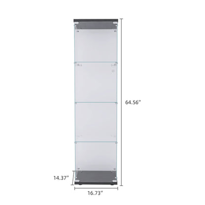 Acosure Glass Display Cabinet 4-Shelf,Curio Cabinets with Door,Floor Standing Bookshelf,Easy Assembly,for Bedroom Living Room Office,Black (17.00" L x 14.70" W x 64.00" H)