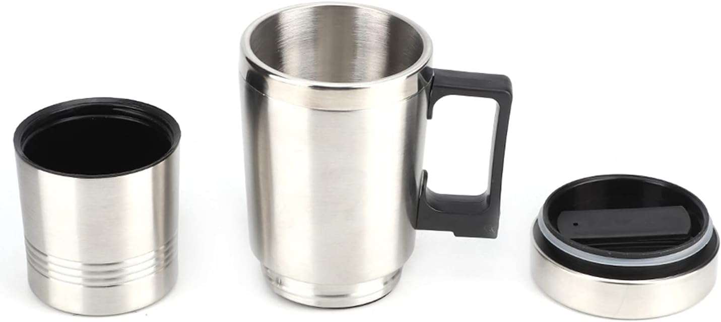 12V Car Heating Cup: Stainless Steel Heating Coffee Thermos Mug, Portable Water Heater with Airtight Lid for Travel