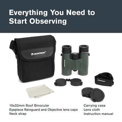Celestron - Nature DX 10x32 Binoculars – Ideal for Birding and Outdoors – 32mm Objective Lenses – Wide 7.4° Field of View – BaK-4 Prisms – Fully Multi-Coated – Waterproof and Fogproof