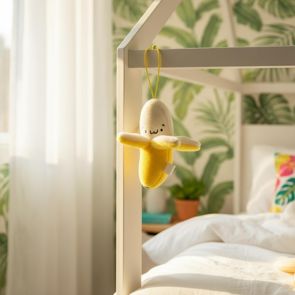 Junfamilee Yellow Peeling Banana Decoration, Birthday Gift PP Cotton Peeling Banana Shape Plush Pendant for Decoration