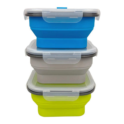 CARTINTS Large 1200ml Collapsible Bowls with Lids, Silicone Food Storage Containers, Space-Saving Meal Prep Containers For Kitchen and Outdoors Camping, Set of 3, Grey