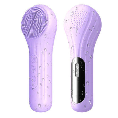 Facial Cleansing Brush, Silicone Face Scrubber with Heat and Vibration 5 Speeds, Waterproof Rechargeable Electric Face Scrub Brush for Men & Women, Deep Cleansing, Exfoliating and Massage (Purple)