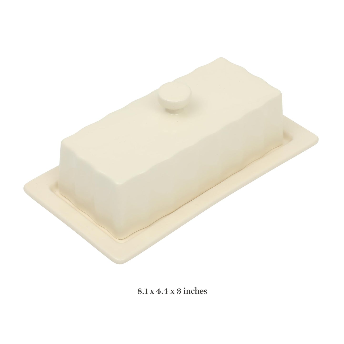 Martha Stewart Broadbrook Stoneware Butter Dish with Lid, Rectangular Covered Butter Keeper, 8.1 x 4.4 x 3 Inches, Classic Cream Glaze, Dishwasher Safe Ceramic Storage for Counter or Table