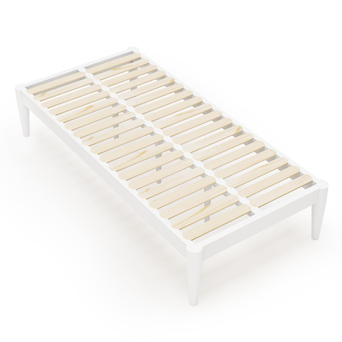 IOTXY Twin-XL Platform Bed Frame - Solid Wood 16-Inch Height Mattress Foundation Base with Densely Slats and Heavy-Duty Support Legs, No Box Spring Needed, White