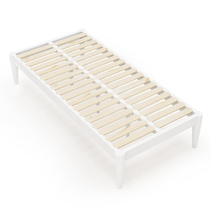 IOTXY Twin-XL Platform Bed Frame - Solid Wood 16-Inch Height Mattress Foundation Base with Densely Slats and Heavy-Duty Support Legs, No Box Spring Needed, White