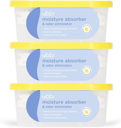 Ubbi Moisture Absorber - Odor Eliminator Tub with Lemon Scent | 3 Pack for Dampness Control