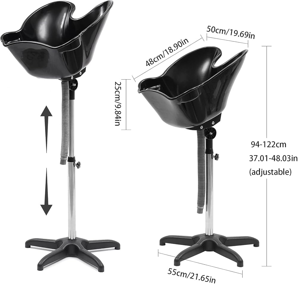 Mobile Shampoo Basin Sink Stand Portable Large Salon Hair Hairdressing Back Wash Shampoo Bowl Deep Basin Hair Washing Sink with Height Adjustable