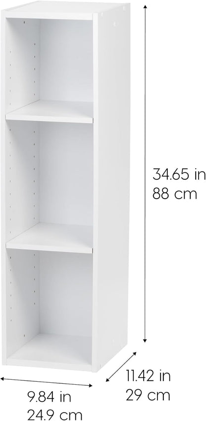3-Tier 10" IRIS USA Cubby Storage Bookshelf with Adjustable Shelves, Width Stackable Easy Assembly Space Saving
