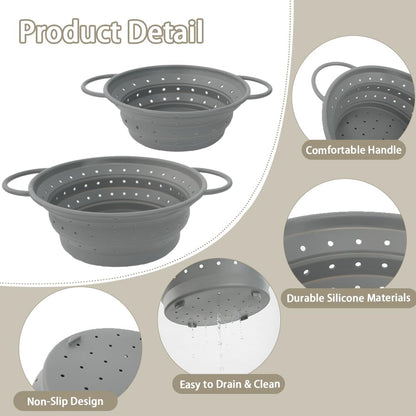 CEYAZYE 3 Pack Collapsible Colander Set, 11&13 Silicone Strainer for Kitchen, Space-Saving Heat-Resistant Fast Draining Basket with Non-Slip Base & Handles, Food Strainer for Pasta, Fruit, Vegetables