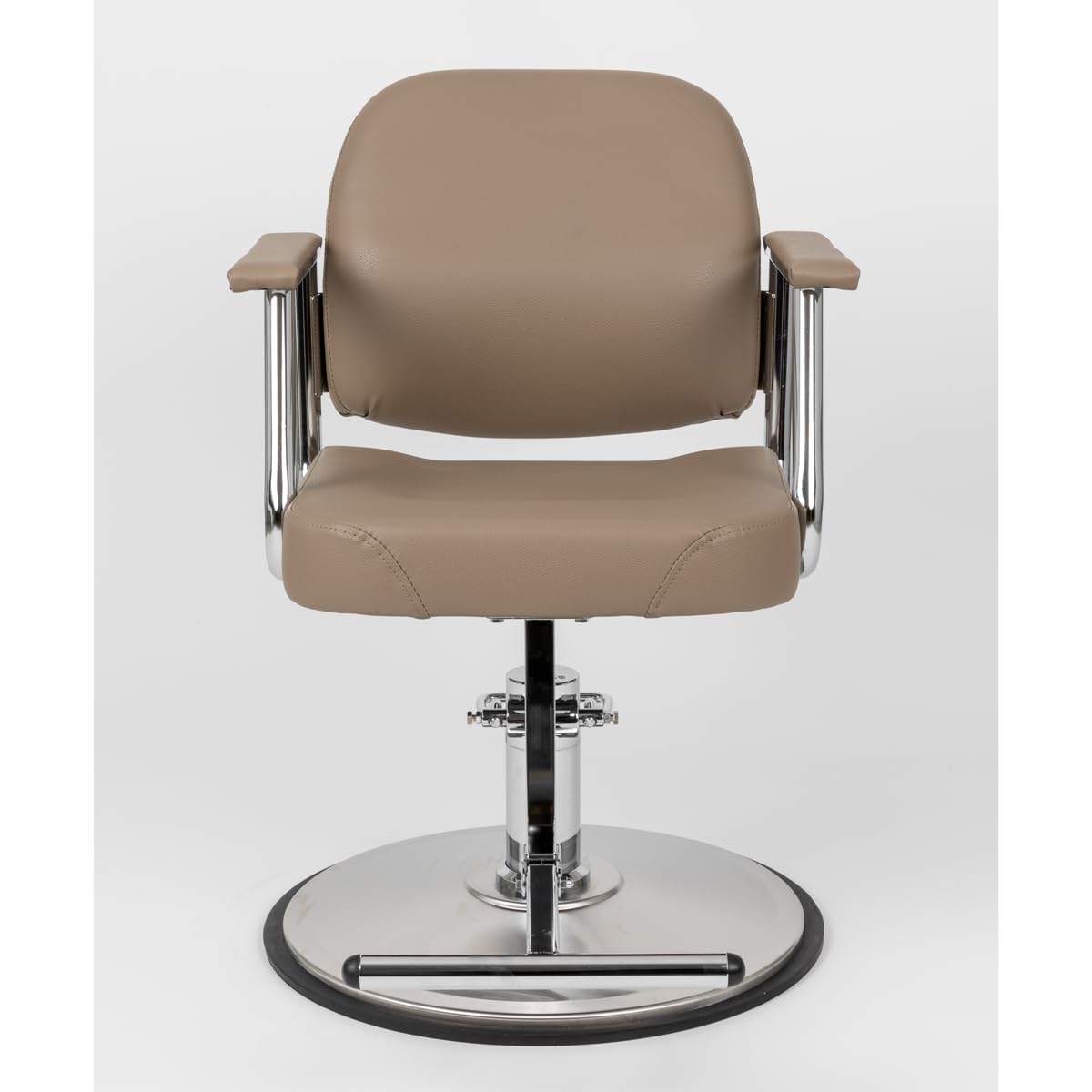 Minerva Beauty Zaria Wide Salon Styling Chair, Round Chrome 360° Swivel Hydraulic (Taupe)