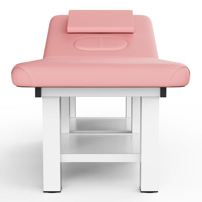 pouseayar Stationary Massage Table, 75”L 31.5''W Heavy Duty Esthetician Bed, 800LBS Metal Frame PU Leather Physical Therapy Table Spa Lash Bed Professional Equipment (Pink)