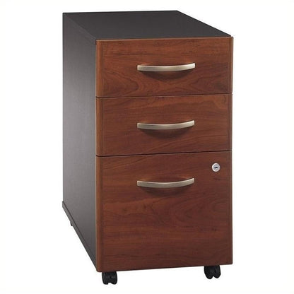 Scranton & Co 3-Drawer Mobile Pedestal Filing Cabinet, Hansen Cherry Finish, Locking Bottom Drawers, Ball-Bearing Slides, Fits Under Desk Shell, Office Storage Solution for Legal and Letter Files