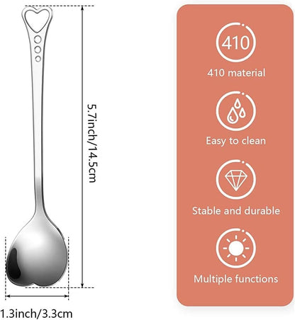 10-Piece Heart-Shaped Stainless Steel Dessert Spoon Set - Elegant Design for Home, Restaurant, Cafe