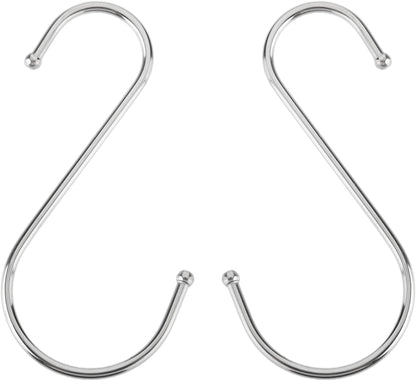 MroMax Stainless Steel S Hooks, 125mm/4.92" Silver S Shaped Hook Hangers for Kitchen, Bathroom, Bedroom, Storage Room,