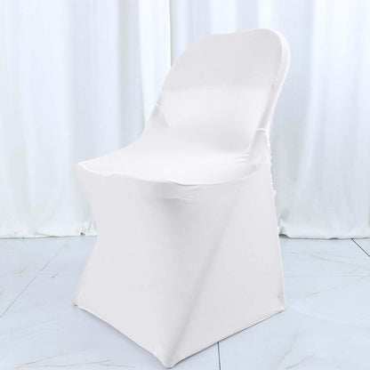 1 Set Rosette Efavormart White Satin Spandex Stretch Folding Chair Cover for Party Dining Chairs Wedding W/Foot Pockets