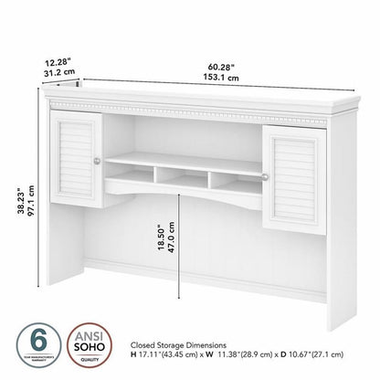 Bush Home Fairview 60W Hutch for L Shaped Desk in Pure White and Shiplap Gray
