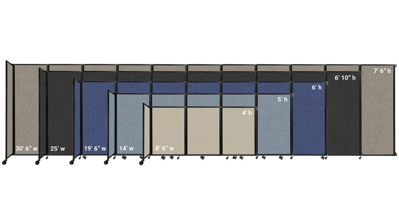 Wall-Mounted Folding Room Divider 360 | Adjustable Widths | Locking Wheels | Room Separator | Up to 19'6" Wide x 6' Tall Charcoal Gray Fabric Panels