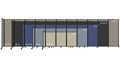 Wall-Mounted Folding Room Divider 360 | Adjustable Widths | Locking Wheels | Room Separator | Up to 19'6" Wide x 6' Tall Charcoal Gray Fabric Panels