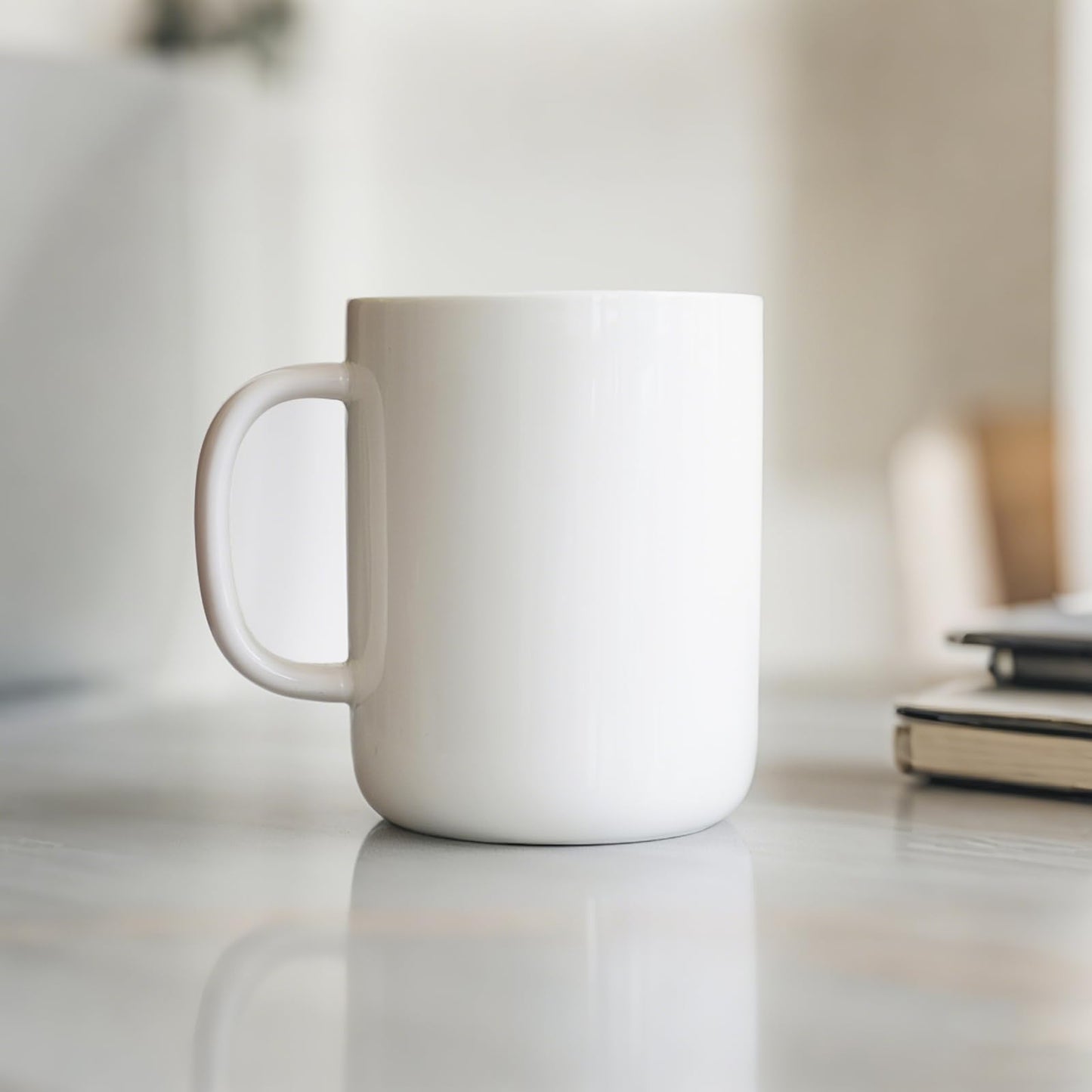 TREEWOO Stylish Ceramic Coffee Mug Smooth Solid Color 11oz Underglazed Cup For Men & Women Office And Home Use (Glossy white)