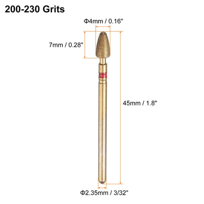 HARFINGTON 20pcs 200-230 Grits Diamond Grinding Bit 4mm Bullet-Head 2.35mm Shank 7mm Length Titanium Plated Stone Sanding Drill Bits Rotary Tool for Nails Grinding Polishing