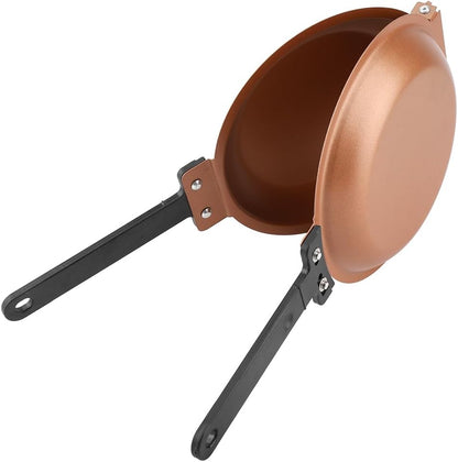 Walfront Double Side Non Stick Frying Pan, Gold, Flip Folding Pancake Maker for Household Kitchen