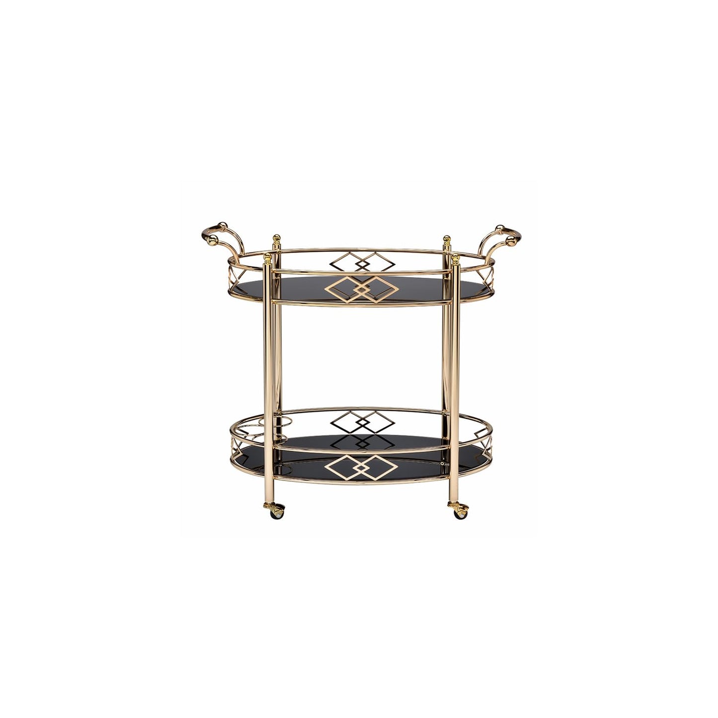 HomeStock Gold Serving Cart with Glass Shelves - Metal Bar Cart, Drink Cart, Kitchen Utility Cart
