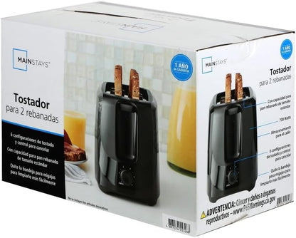 MS Premium 2 Slice Toaster, Black, with 6 Shade Settings and Removable Crumb Tray