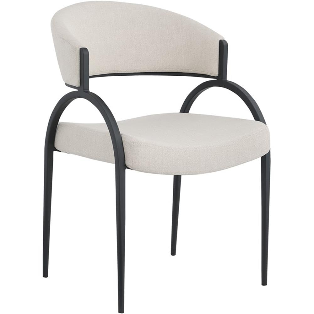 Meridian Furniture 931Beige-C Privet Collection Modern | Contemporary Dining Chair with Soft Beige Linen Textured Polyester Fabric, Matte Black Iron Frame, 20.5" W x 22.5" D x 31.5" H, Beige, Set of 2