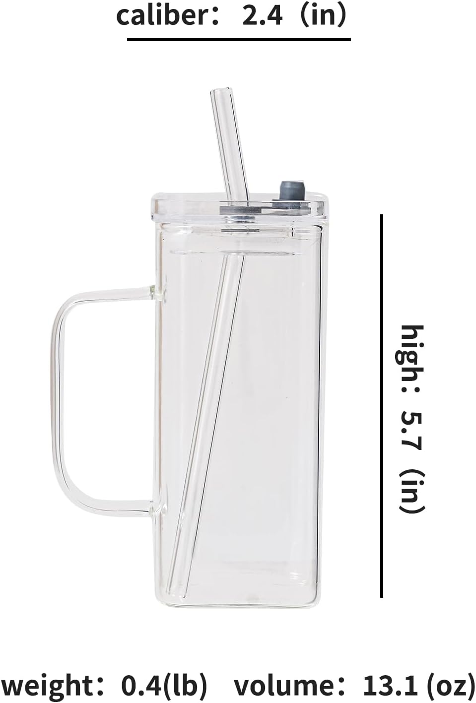 FUENYEJIA 13 Lided straw glass cup, ounce iced coffee cup for juice, milk, coffee, cappuccino, latte, cold drinks