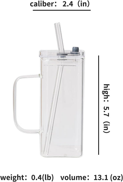 FUENYEJIA 13 Lided straw glass cup, ounce iced coffee cup for juice, milk, coffee, cappuccino, latte, cold drinks